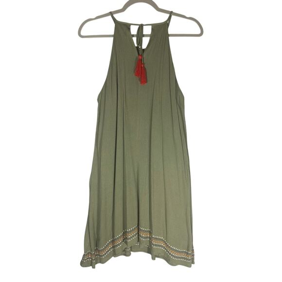 THML Melina Floral Embroidered Olive Dress Sz M Sleeveless Roses Boho Cottage - Picture 2 of 9